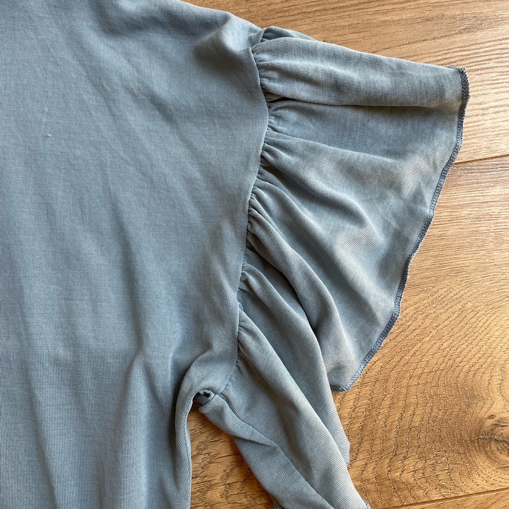 Tie Front Ruffle Top Blue - Picture 3 of 4